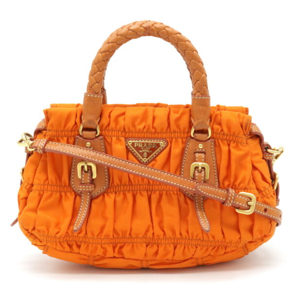 12111224 Prada Gathered Nylon Leather 2WAY Crossbody Bag Orange