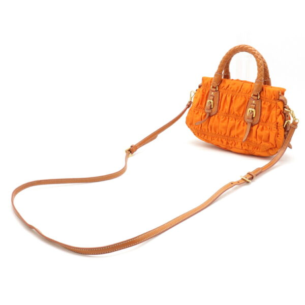 12111224 1 Prada Gathered Nylon Leather 2WAY Crossbody Bag Orange