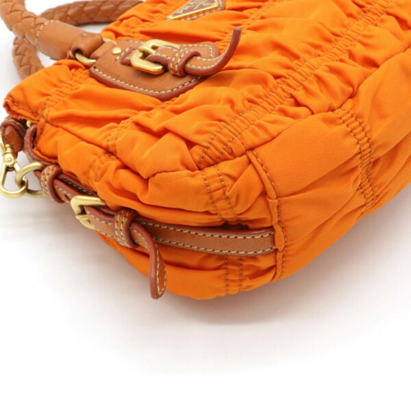 12111224 2 Prada Gathered Nylon Leather 2WAY Crossbody Bag Orange