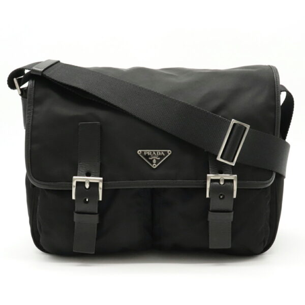 12111365 Prada Nylon Leather Messenger Bag Nero Black