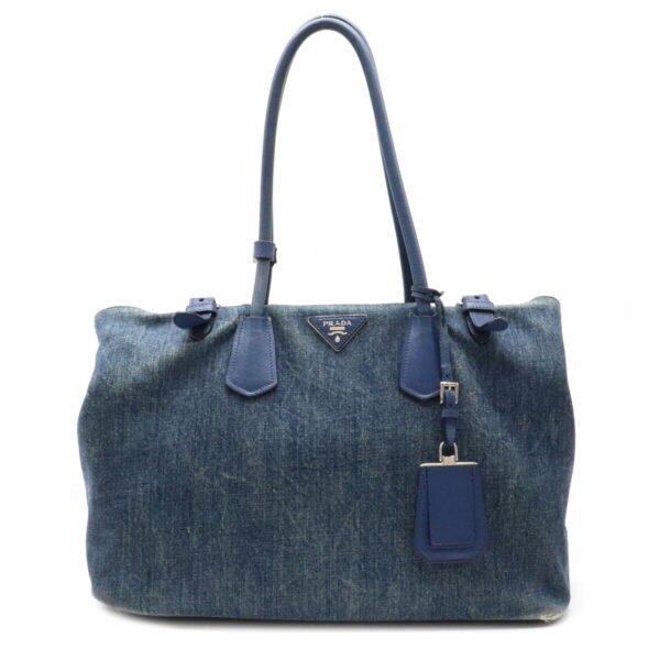 12120106 Prada Saffiano Denim Shoulder Tote Bag Blue