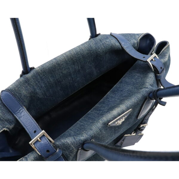 12120106 6 Prada Saffiano Denim Shoulder Tote Bag Blue