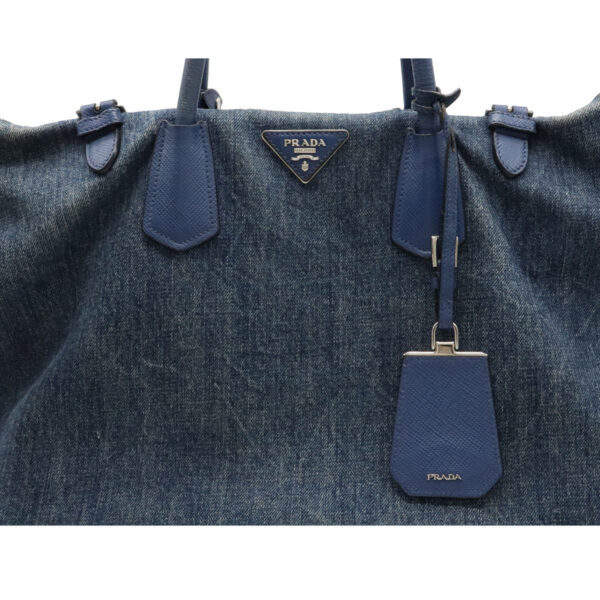 12120106 7 Prada Saffiano Denim Shoulder Tote Bag Blue