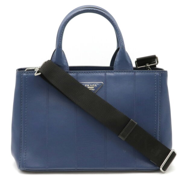 12120160 Prada 2WAY Soft Calf Leather Tote Bag Navy Blue