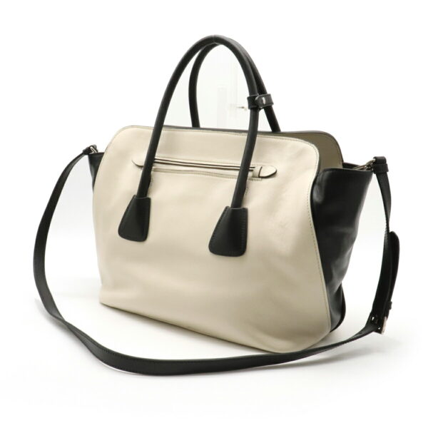 12120226 1 Prada Soft Calf Leather 2WAY Shoulder Bag Talco Ivory Nero Black