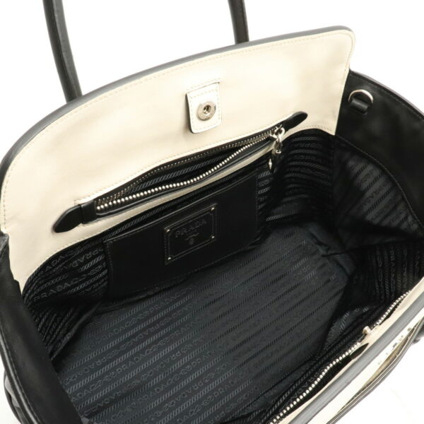 12120226 4 Prada Soft Calf Leather 2WAY Shoulder Bag Talco Ivory Nero Black