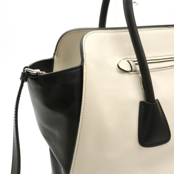 12120226 5 Prada Soft Calf Leather 2WAY Shoulder Bag Talco Ivory Nero Black