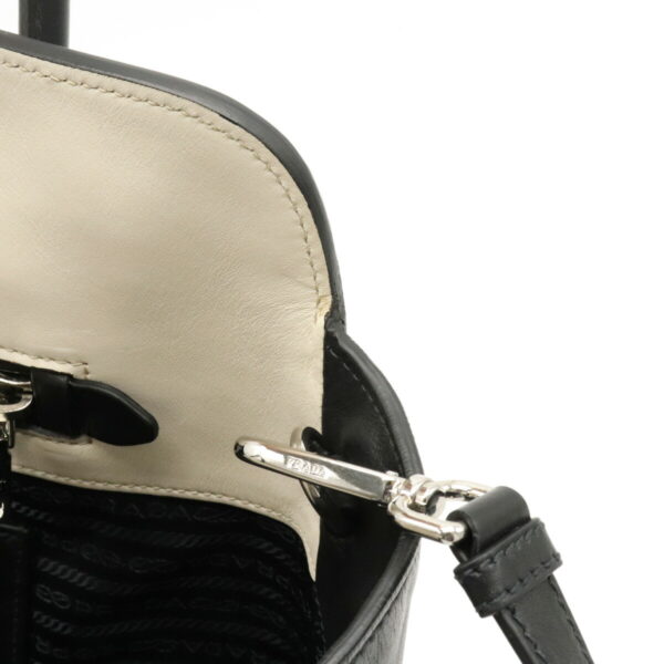 12120226 6 Prada Soft Calf Leather 2WAY Shoulder Bag Talco Ivory Nero Black