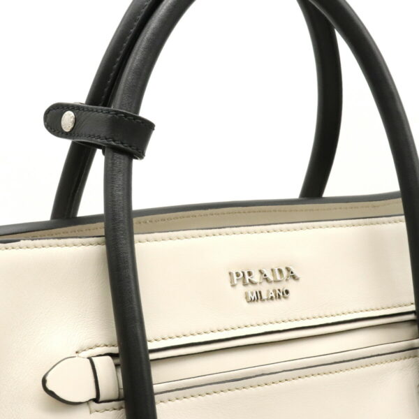 12120226 7 Prada Soft Calf Leather 2WAY Shoulder Bag Talco Ivory Nero Black