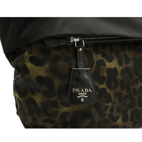 12120238 6 Prada Tessuto Reversible Leopard Nylon Tote Bag Green Black