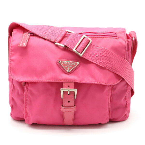 12120716 Prada Vela Nylon Leather Crossbody Bag Peonia Pink