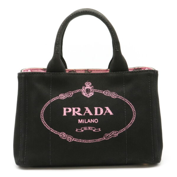 12120735 Prada Canapa Elephant Pattern Tote Bag Nero Black Pink