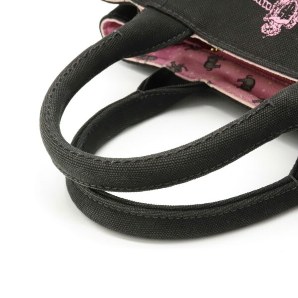 12120735 3 Prada Canapa Elephant Pattern Canvas Tote Bag Nero Black Pink