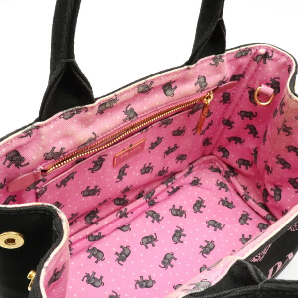 12120735 4 Prada Canapa Elephant Pattern Tote Bag Nero Black Pink