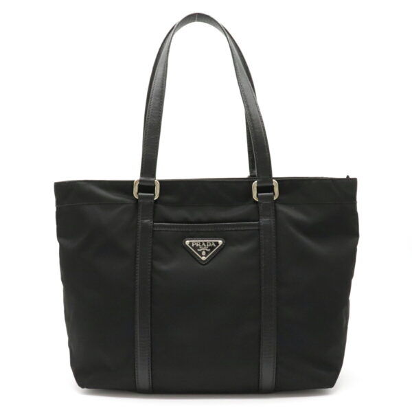 12120891 Prada Nylon Leather Tote Bag Nero Black