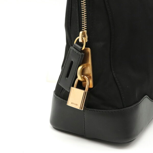 12120910 5 Prada Nylon Leather Shoulder Tote Bag Nero Black