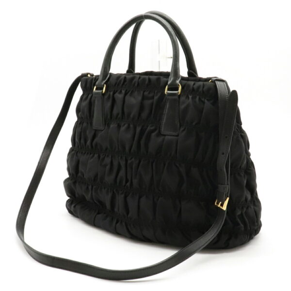 12120991 1 Prada Gathered Nylon Leather 2WAY Shoulder Bag Nero Black