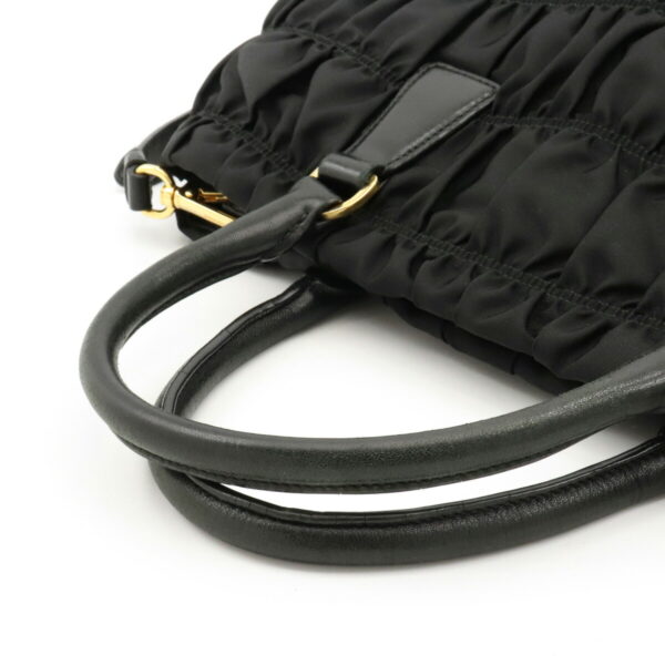 12120991 3 Prada Gathered Nylon Leather 2WAY Shoulder Bag Nero Black