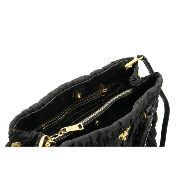 12120991 4 Prada Gathered Nylon Leather 2WAY Shoulder Bag Nero Black