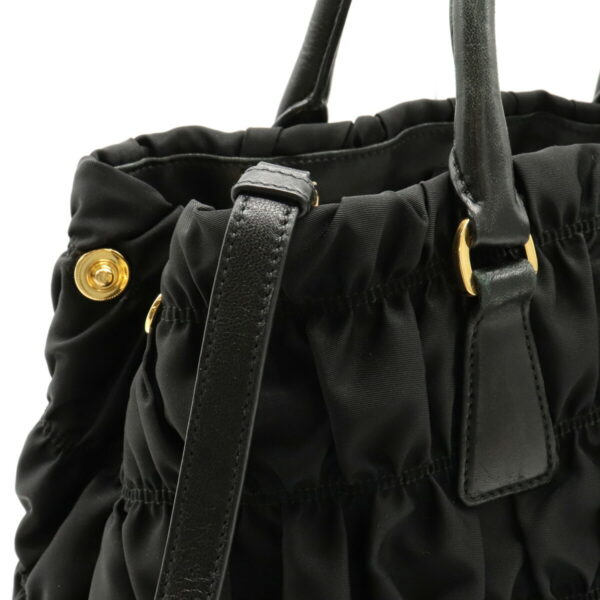 12120991 6 Prada Gathered Nylon Leather 2WAY Shoulder Bag Nero Black