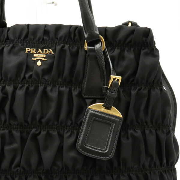 12120991 7 Prada Gathered Nylon Leather 2WAY Shoulder Bag Nero Black