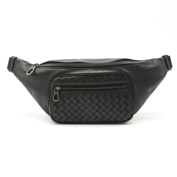 12121015 Bottega Veneta Intrecciato Body Bag Waist Bag Leather Black