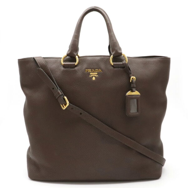 12121033 Prada 2WAY Leather Shoulder Bag Brown