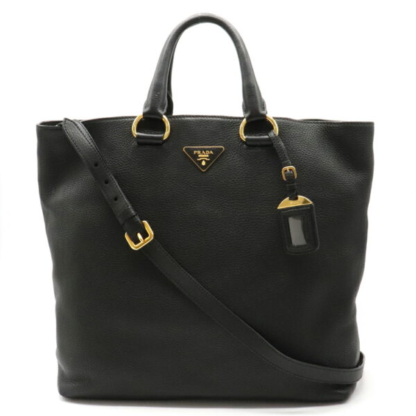 12121078 Prada 2WAY Leather Shoulder Tote Bag Nero Black