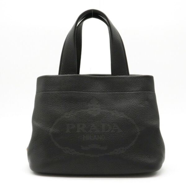 12130181 Prada Punched Leather Tote Bag Nero Black