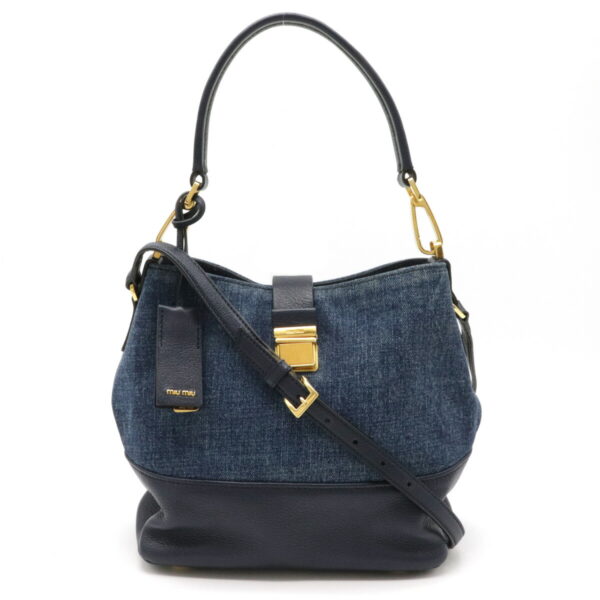 12130232 Miu Miu Shoulder Bag Leather Denim Blue