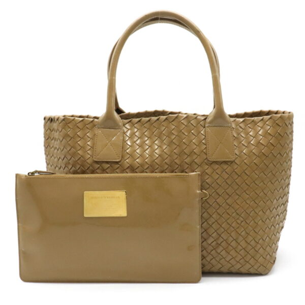 12130307 Bottega Veneta Intrecciato Cava PM Handbag Enamel Tote Bag Beige