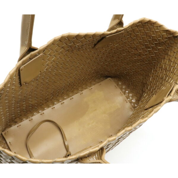 12130307 4 Bottega Veneta Intrecciato Cava PM Handbag Enamel Tote Bag Beige