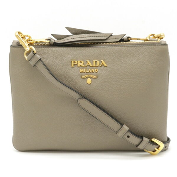 12130310 Prada Diano Leather Striped Shoulder Bag Argilla Greige