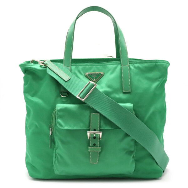 12130867 Prada Nylon Leather 2WAY Shoulder Bag Acquamarina Green