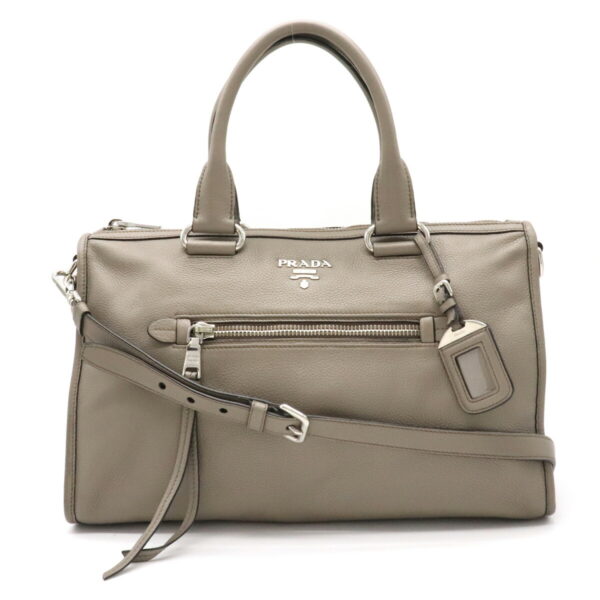 12130891 Prada 2WAY Leather Shoulder Bag Argilla Gray