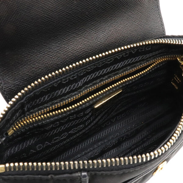 12131007 4 Prada Chain Nylon Leather 2WAY Clutch Bag Nero Black