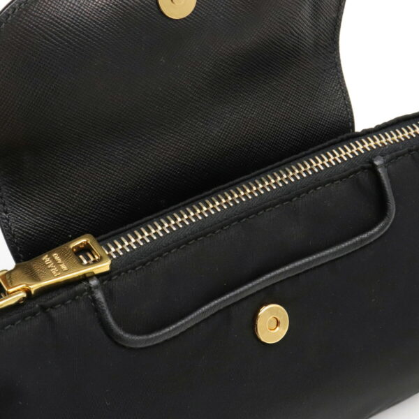 12131007 5 Prada Chain Nylon Leather 2WAY Clutch Bag Nero Black