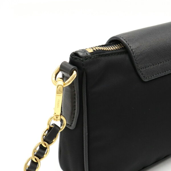 12131007 6 Prada Chain Nylon Leather 2WAY Clutch Bag Nero Black