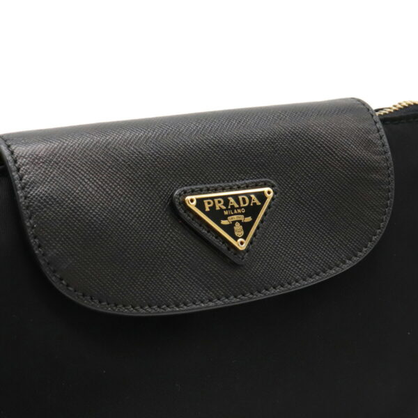 12131007 7 Prada Chain Nylon Leather 2WAY Clutch Bag Nero Black