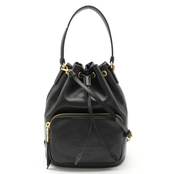 12131008 Prada Leather Bucket Bag Nero Black