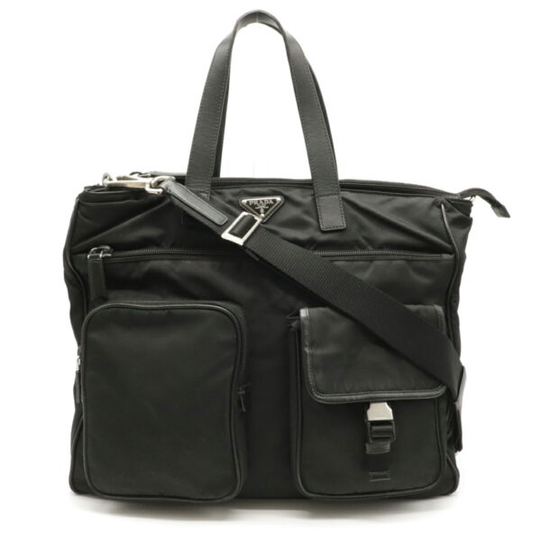 12140203 Prada Nylon Leather Business Bag Nero Black