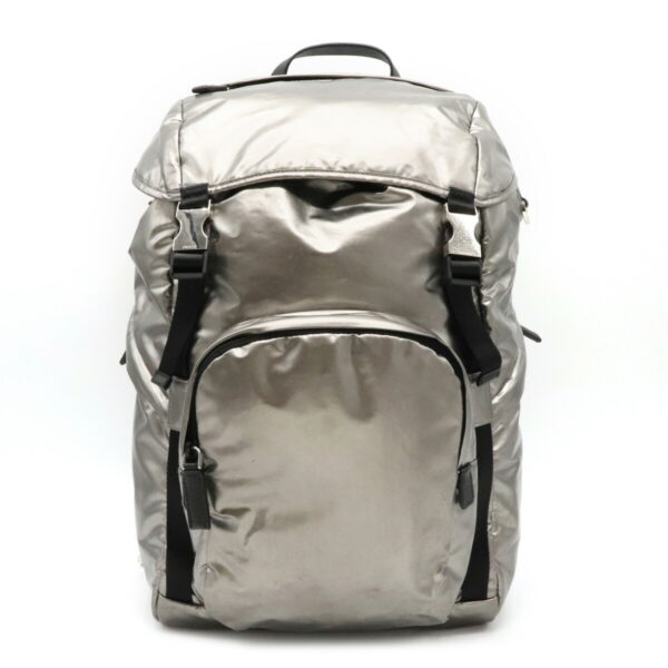 12140505 Prada Metallic Technical Fabric Backpack Silver Black