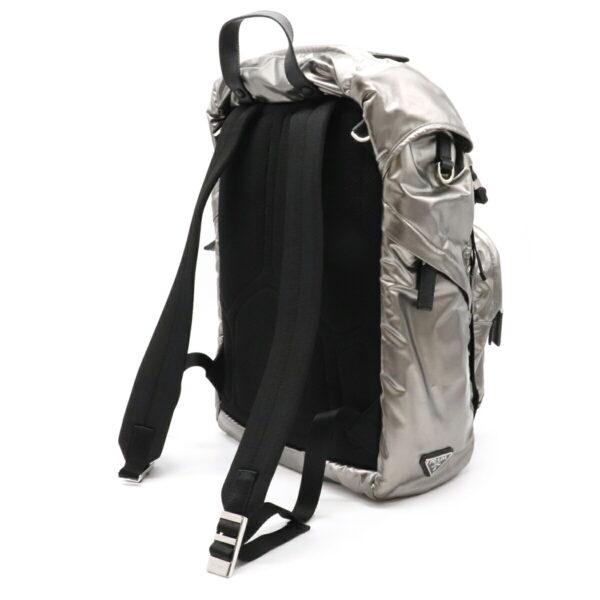 12140505 1 Prada Metallic Technical Fabric Backpack Silver Black