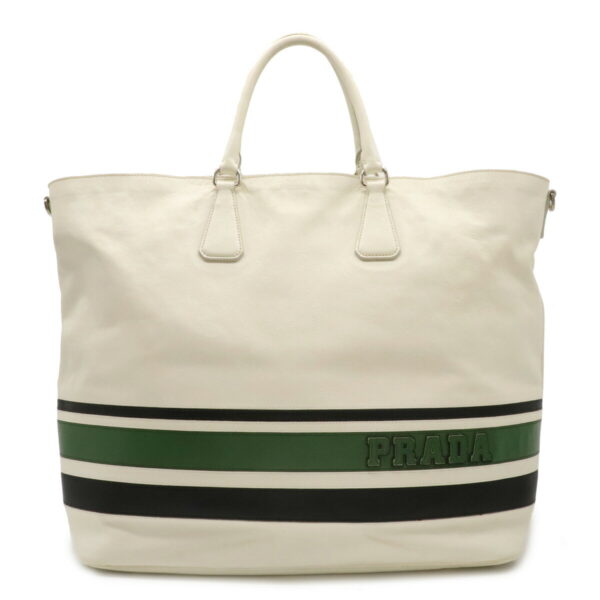 12140533 Prada Leather Shoulder Bag White Green Black