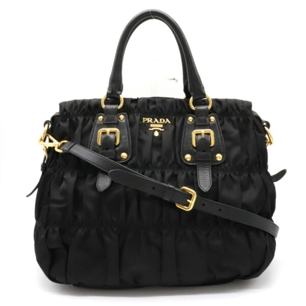 12141188 Prada Gathered Leather 2WAY Shoulder Bag Nero Black