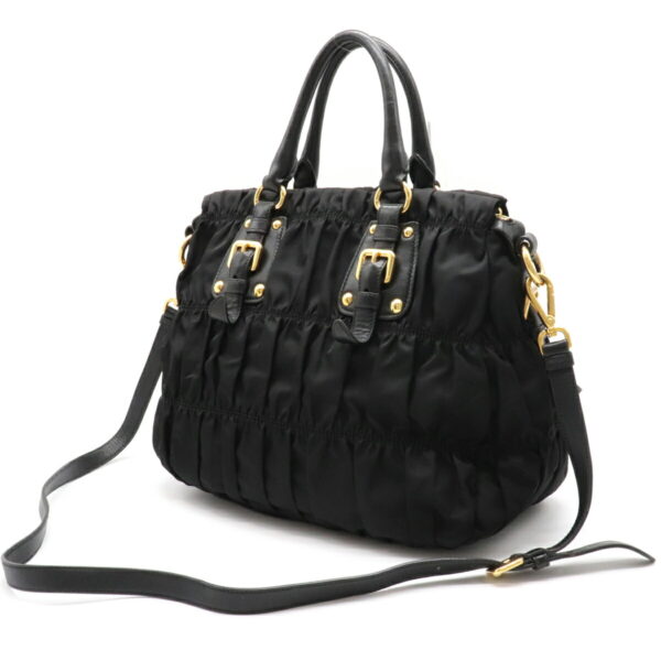 12141188 1 Prada Gathered Leather 2WAY Shoulder Bag Nero Black