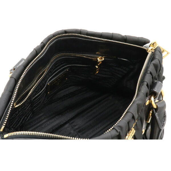 12141188 4 Prada Gathered Leather 2WAY Shoulder Bag Nero Black