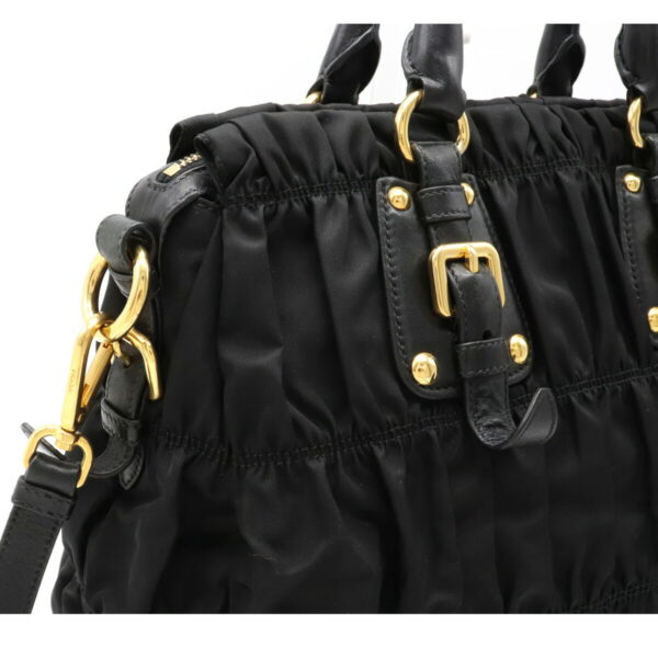 12141188 6 Prada Gathered Leather 2WAY Shoulder Bag Nero Black