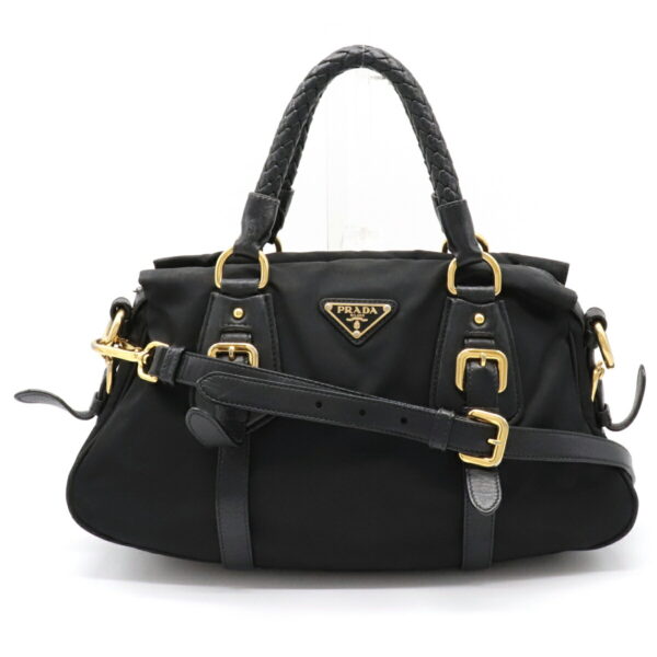 12141503 Prada Nylon Leather 2WAY Shoulder Bag Nero Black