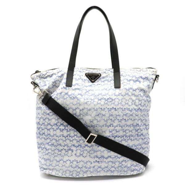 12150659 Prada Flower Print Floral Nylon 2WAY Shoulder Bag Blue White